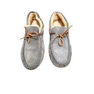 L.L. Bean Men's Suede Moccasin Slippers Faux Shearling Lining Size 13 Gray